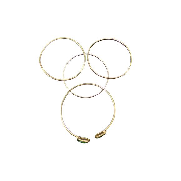 Gold-Tone Bangle Set (4) Green Gemstone - Picture 2 of 2